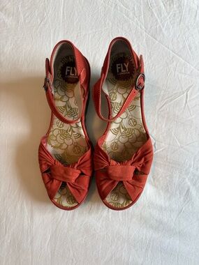 Fly London Women's Orange-Red Knot Front Ankle Strap Sandals